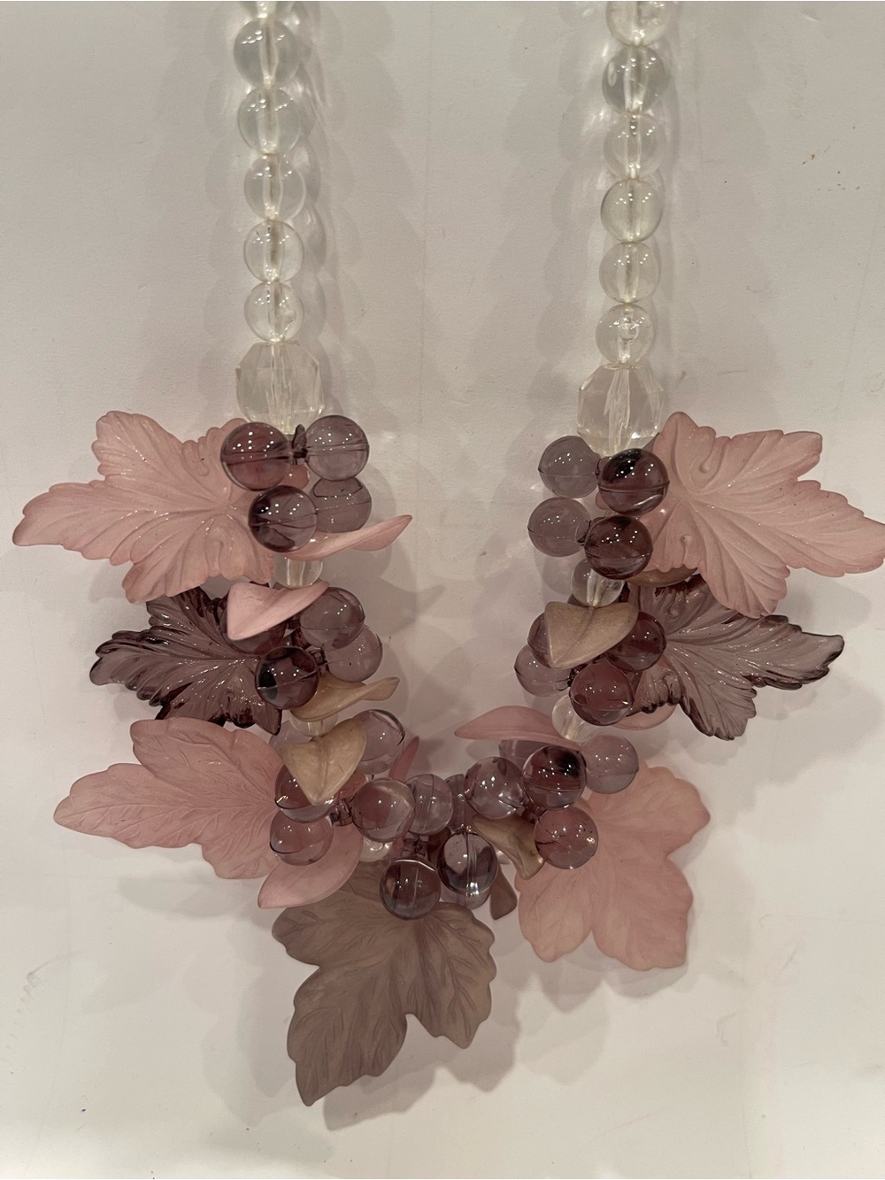 Lucite-Acrylic Vintage Statement Light Necklace Grapes/Leaves Fall Calm colors